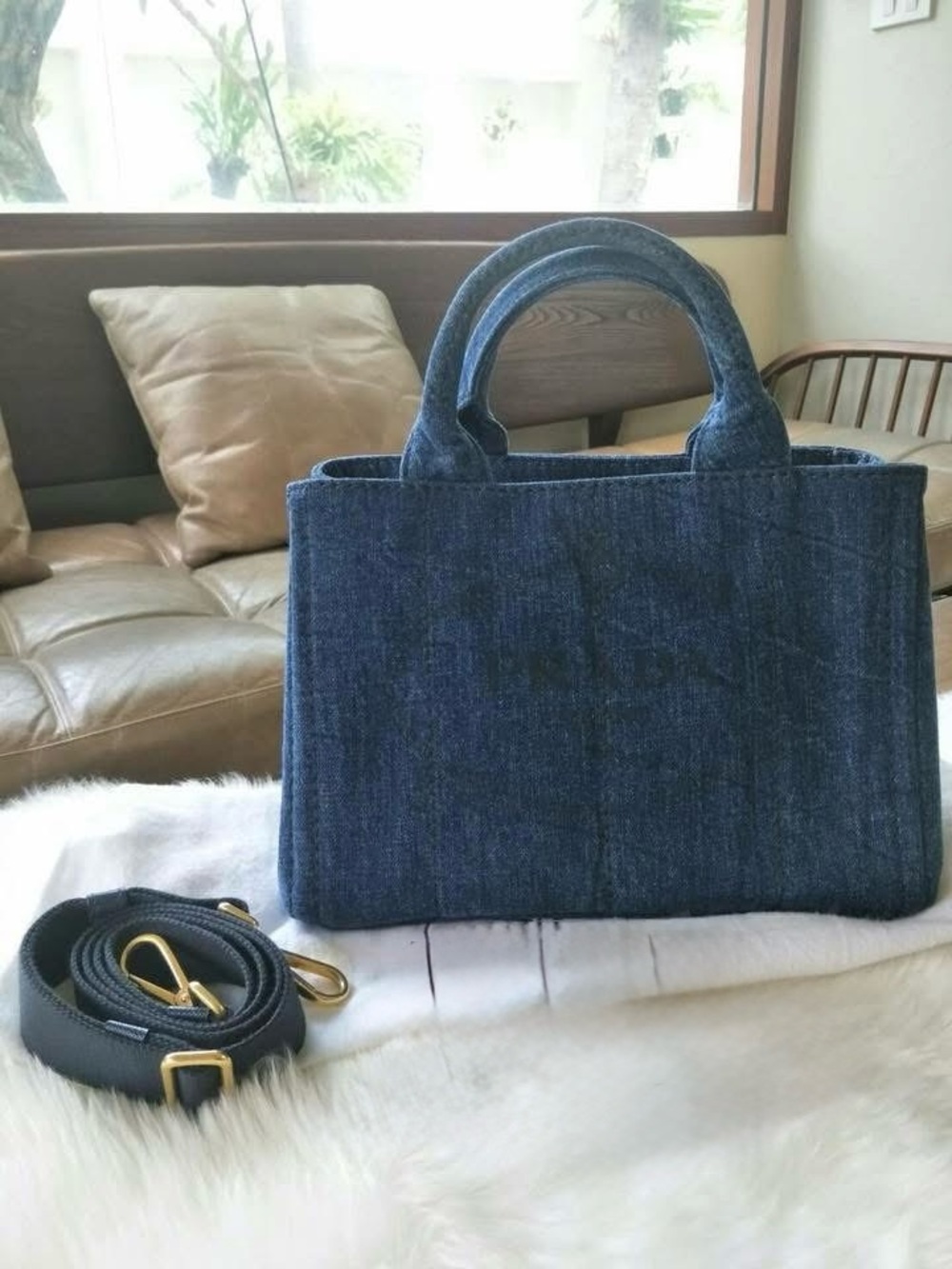 Prada Denim Tote Bag in Dark Blue with Removable Strap